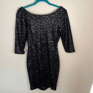 RUBY ROX Small Short Black Sequin Dress Y2K Homecoming Prom Wedding Bling Gothic